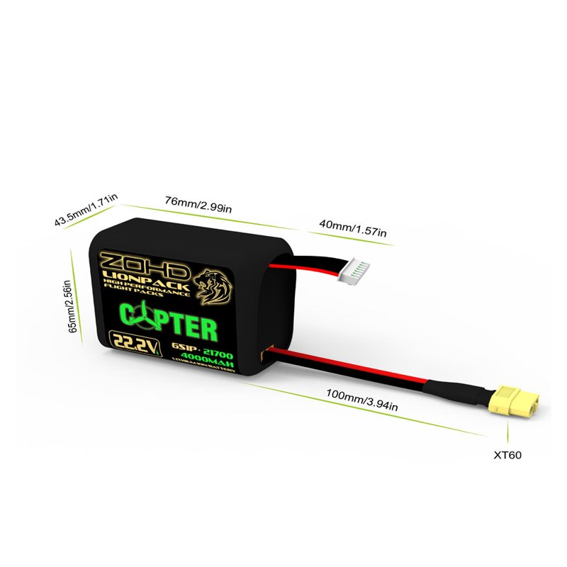 Литий-ионный аккумулятор ZOHD Lionpack Copter 21700 6S1P 4000mAh 22.2V фото 2