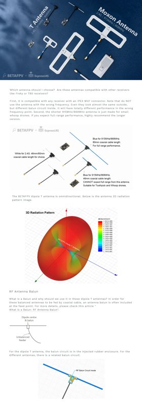 Дипольные Т-образные антенны BetaFPV ExpressLRS 915MHz/868MHz, 46 мм, 2 шт. фото 2