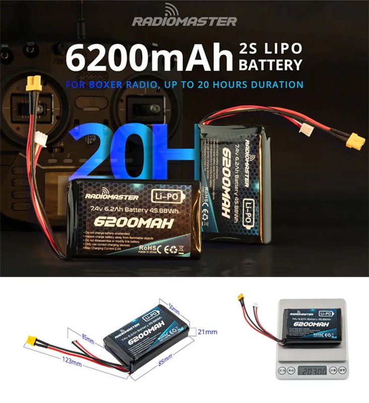 Аккумулятор Radiomaster 2S 7.4V LiPo 6200mAh для Boxer/TX16S фото 4