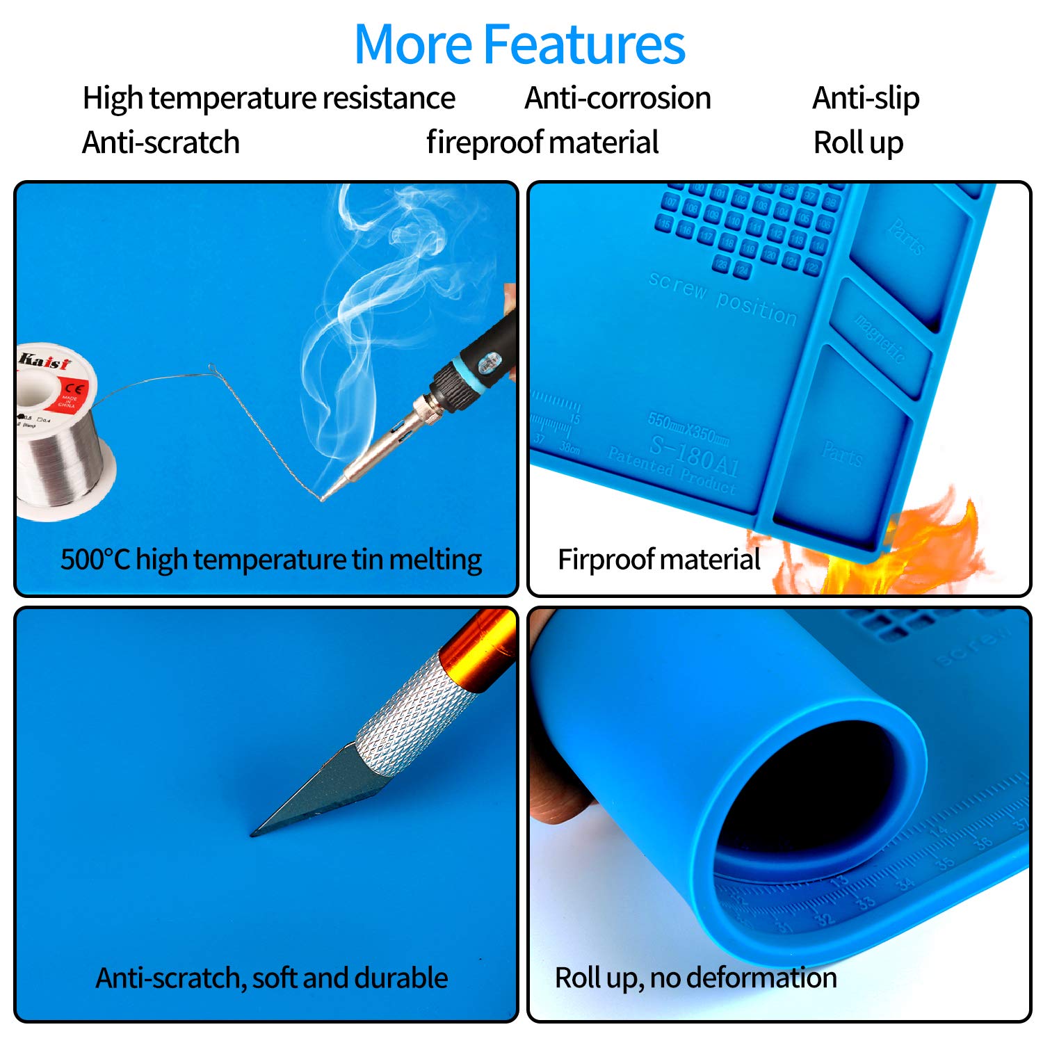 Коврик Kaisi S-180 Heat Resistant Silicone Magnetic Soldering Work Mat фото 3